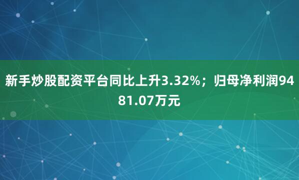 新手炒股配资平台同比上升3.32%；归母净利润9481.07万元